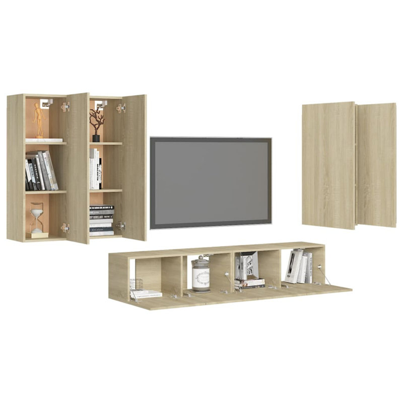 Meuble télé avec console 6 pièces, Chêne de Sonoma