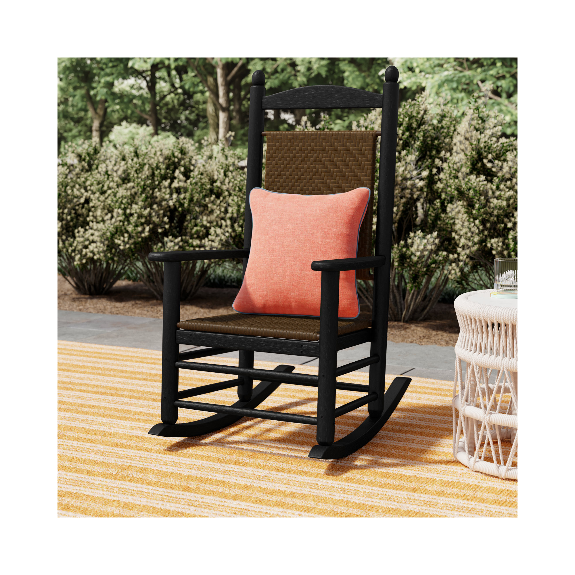 POLYWOOD Rocker Woven Rocking Chair, Black