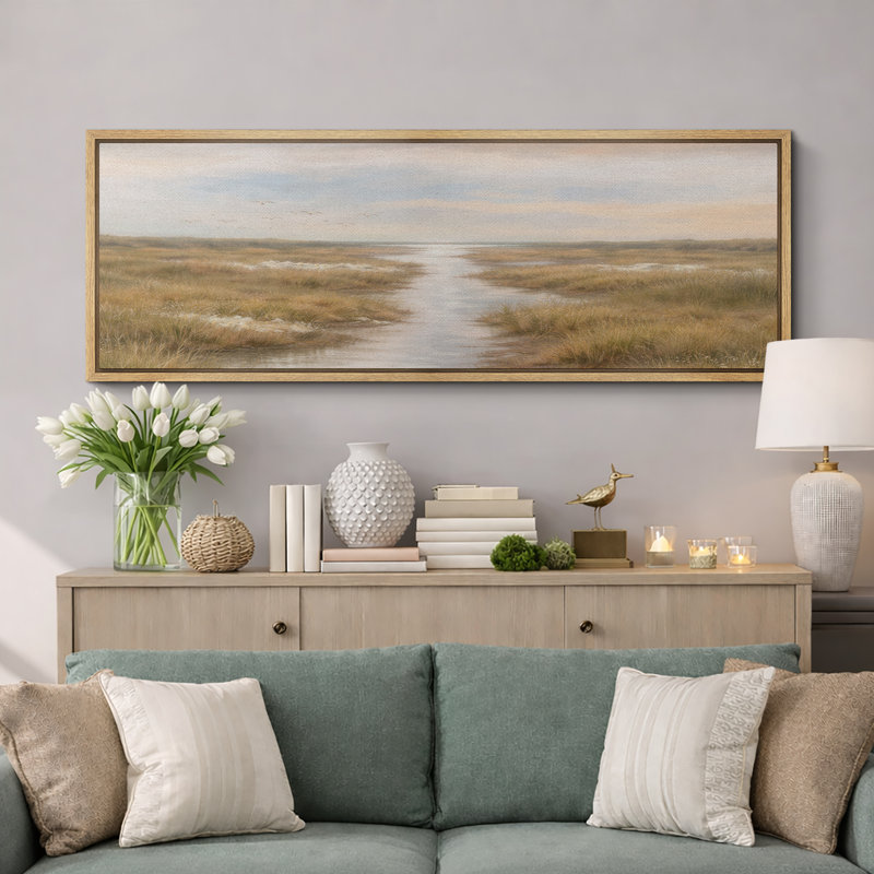 «Golden Marsh Path», œuvre d'art sur un paysage de marais tranquille, impression encadrée sur toile, H 20 po x l 60 po
