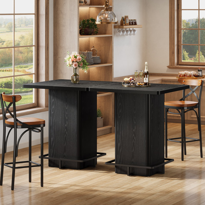 Table bistro carrée, table bistro en bois H 39,4 po avec repose-pieds à structure en métal (table unique), Black