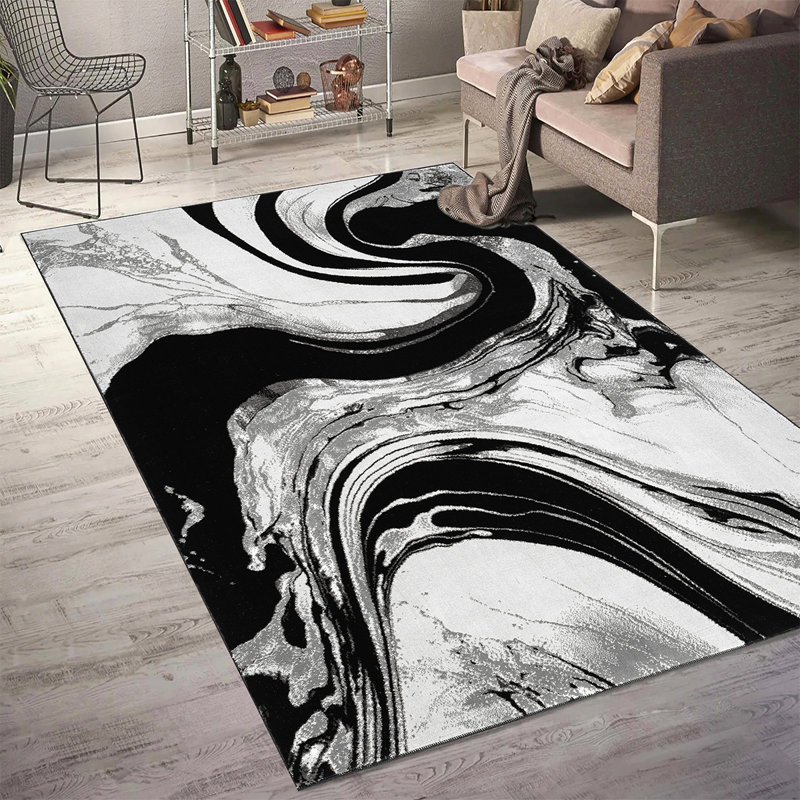Modern Abstract Area Rug – 100% Polyester, Antistatic, Soil & Water Repellent, Colourfast Living Room Carpet