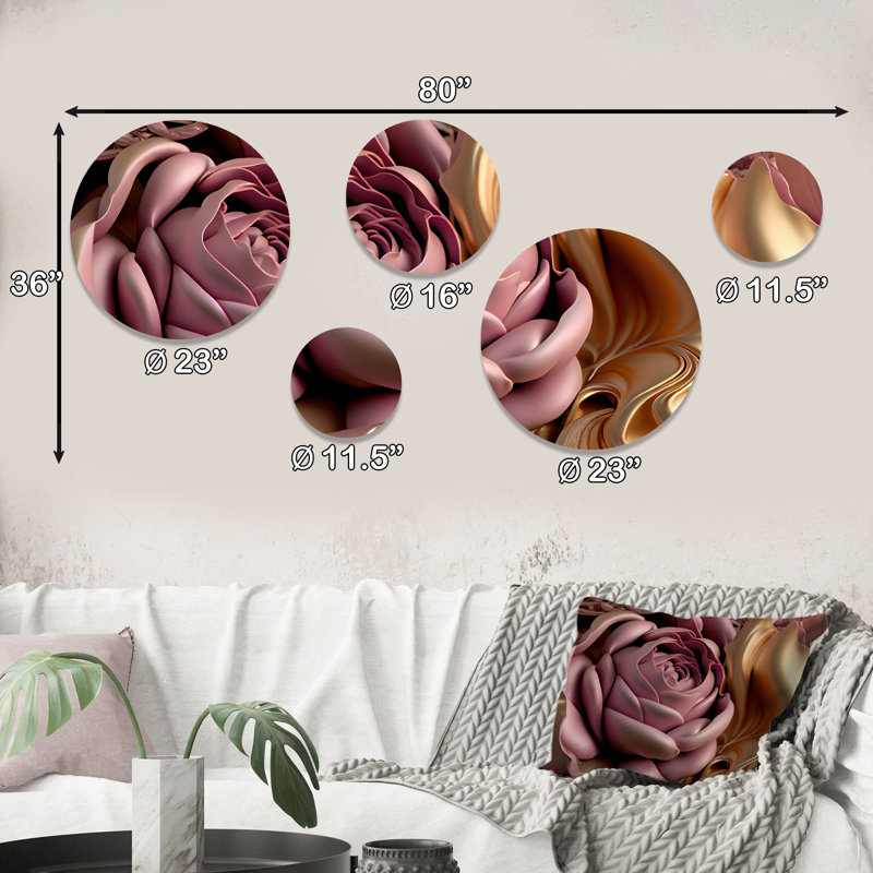 Décoration murale abstraite sur métal - Fleurs roses et dorées Glam II
