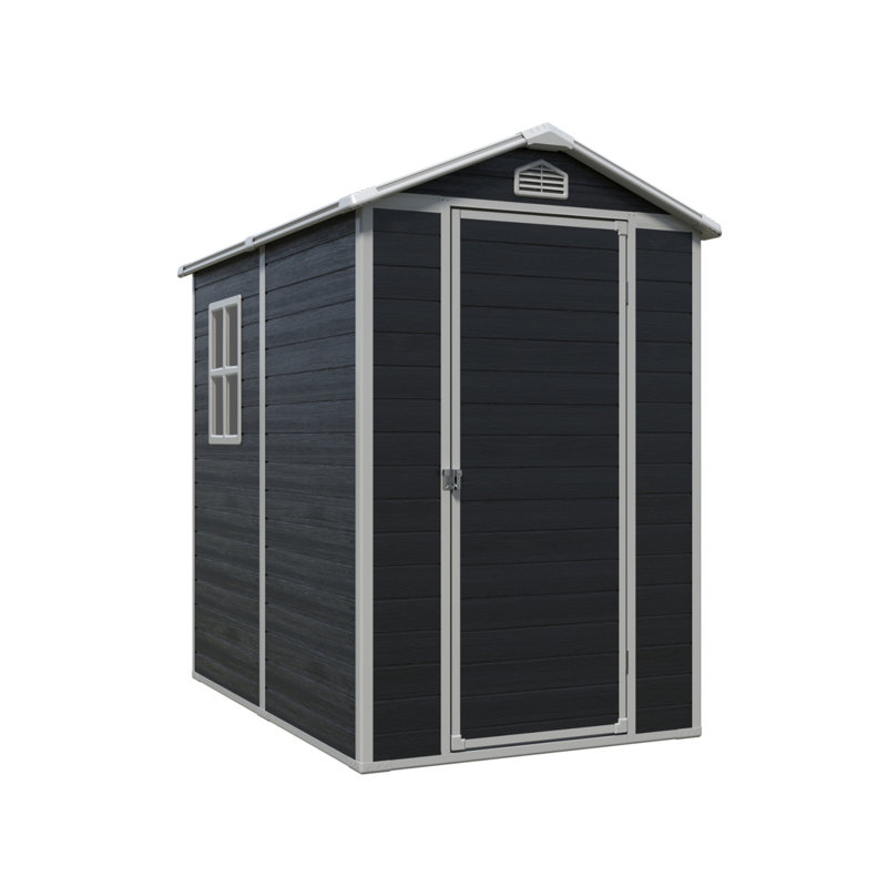 4 Ft. X 6 Ft. Outdoor Plastic Storage Shed With Floor, Black, For Lawn Equipment And Gardening Tools.