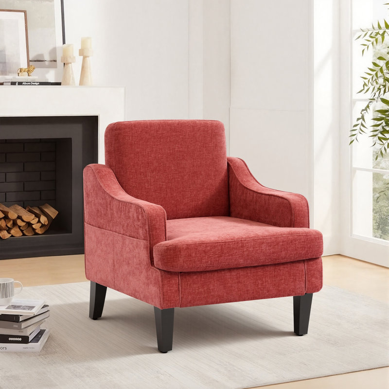 Fauteuil d'appoint rembourré en chenille Mordern And Chic Design, Orange