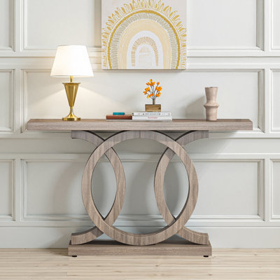 55.12"L*13.78"W*31.89"H,Farmhouse Geometric Base Console Table - 55" Rustic Sofa Table for Hallway & Living Room
