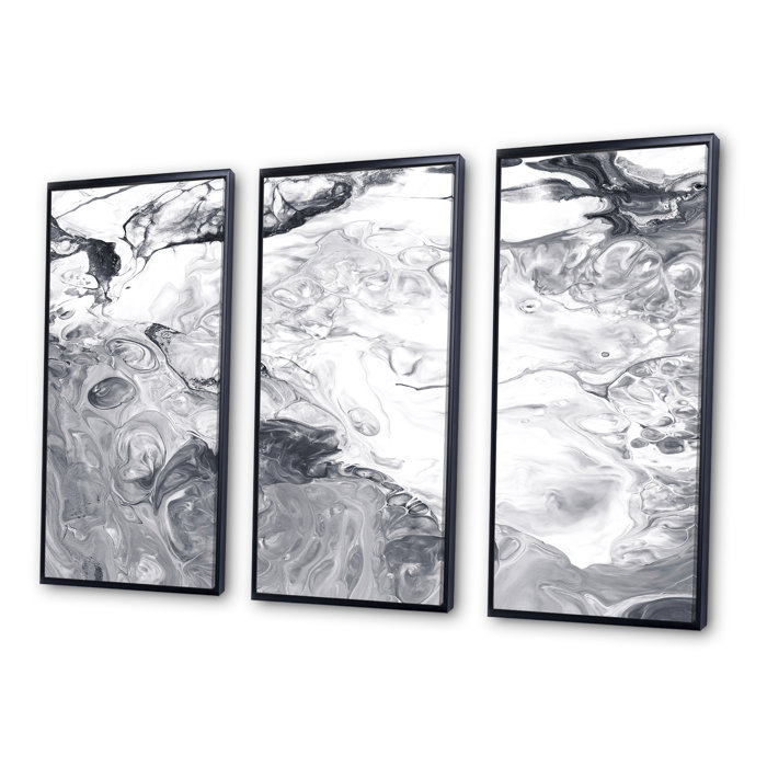 Orren Ellis White And Grey Liquid Marble Waves I - Modern Framed Canvas ...