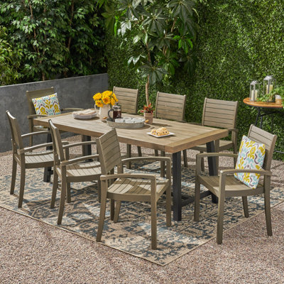 Rehkop 8-Person Solid Wood Patio Dining Set 