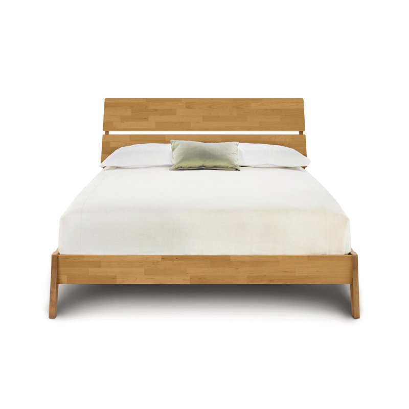 Lit plateforme en bois massif Linn, Simple extra long, Cerisier naturel