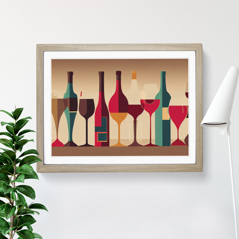 XH1022-10168X Wine Bottle Retro Art Vol.1 Abstract - Single Picture Frame Print, 46cm H x 64cm W x 2cm D, Oak