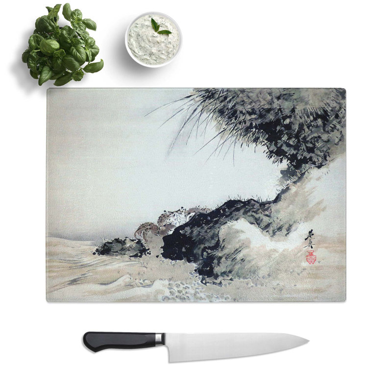 Tempered Glass Crabs on Shore Rocks Chopping Board, 39 cm W x 28.5 cm L