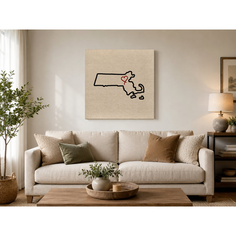 «Love Massachusetts State Outline», art mural sur toile carrée, 16" W x 16" H
