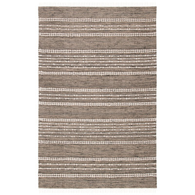 Malsbury Natural Fiber Flat Weave Jute/Wool Striped Rug in Brown/Beige