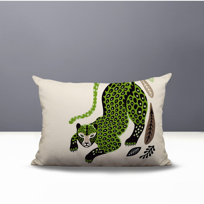 Coussin lombaire réversible intérieur / extérieur Gino Leopard, Chartreuse, Rectangle H 18 po x l 25 po