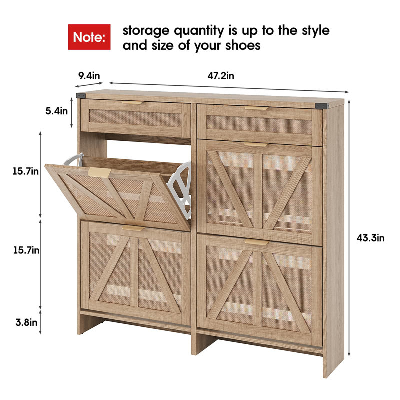 Freestanding Shoe Cabinet Wtih 4 Flip Drawers & 2 Drawers