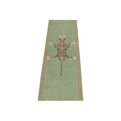 Rug & Kilim’S Distressed Tiger Runner In Green, Beige & Black Pictorial