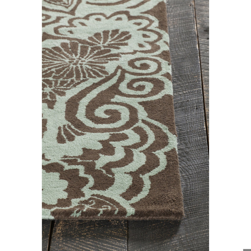 Mikilah Authentic Hand-Tufted Handcrafted Brown & Teal Blue Asymmetrical Floral Wool Area Rug, Rectangle 2' x 3'