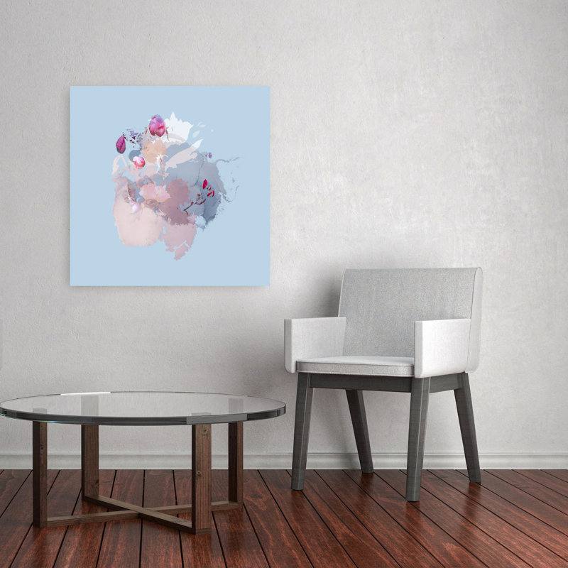 Aquarelle rose, fleurs abstraites, art délicat contemporain, nature, 32" H x 32" W