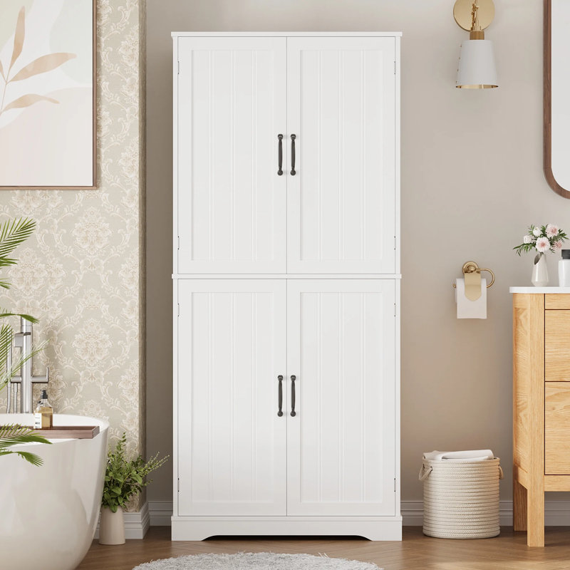 Armoire de rangement autoportante en lin 71,3 po (poignée améliorée), Blanc