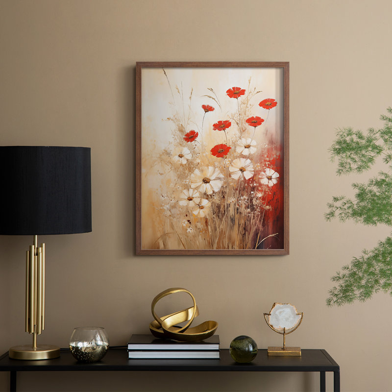 FLORAL Series CCCCLII - Impression encadrée de qualité supérieure - Prêt à être accroché - Aucun clou requis, Noyer