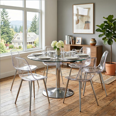 Ensemble de table de salle à manger 7 pièces, table de cuisine ronde et chaises en verre