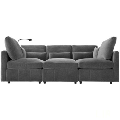 Modern Sectional Sofa With Movable Ottoman, USB Ports, And Phone Holder For Versatile Living Room Seating