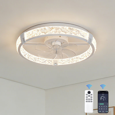 Ventilateur de plafond moderne à profil bas de 20 po avec lumière DEL - ventilateur encastré silencieux à 7 pales avec télécommande et contrôle d'application - 6 vitesses, moteur réversible, à intensité variable et à couleur réglable, blanc