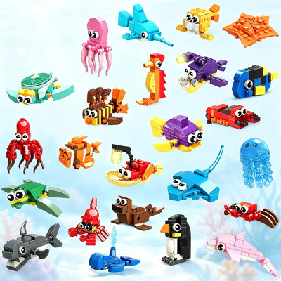 24-Pack Ocean Mini Building Block Party Favors, 629PCS Sea Animal Building Sets for Kids Ages 6-12, Classroom Prizes & Goodie Bag Fillers
