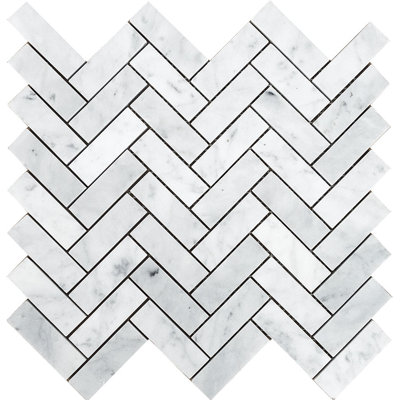 Carrara 1" x 3" Marble Herringbone Mosaic Wall & Floor Tile