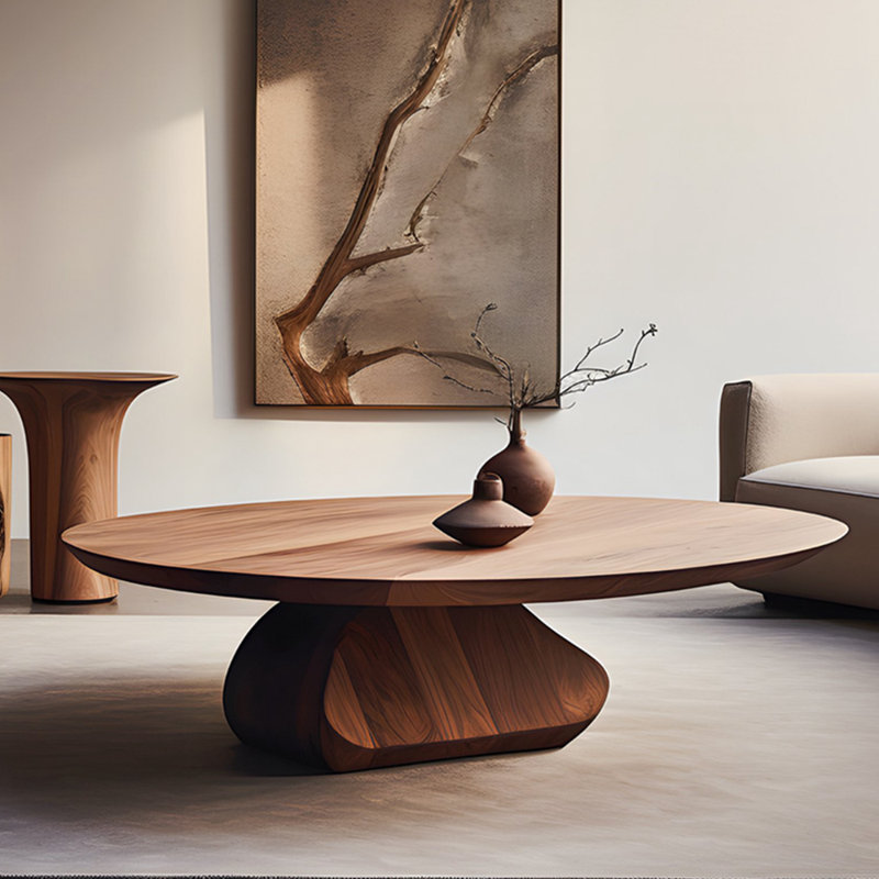 Modern minimalist wooden coffee table, 13.7" H x 35.4" W x 35.4" D