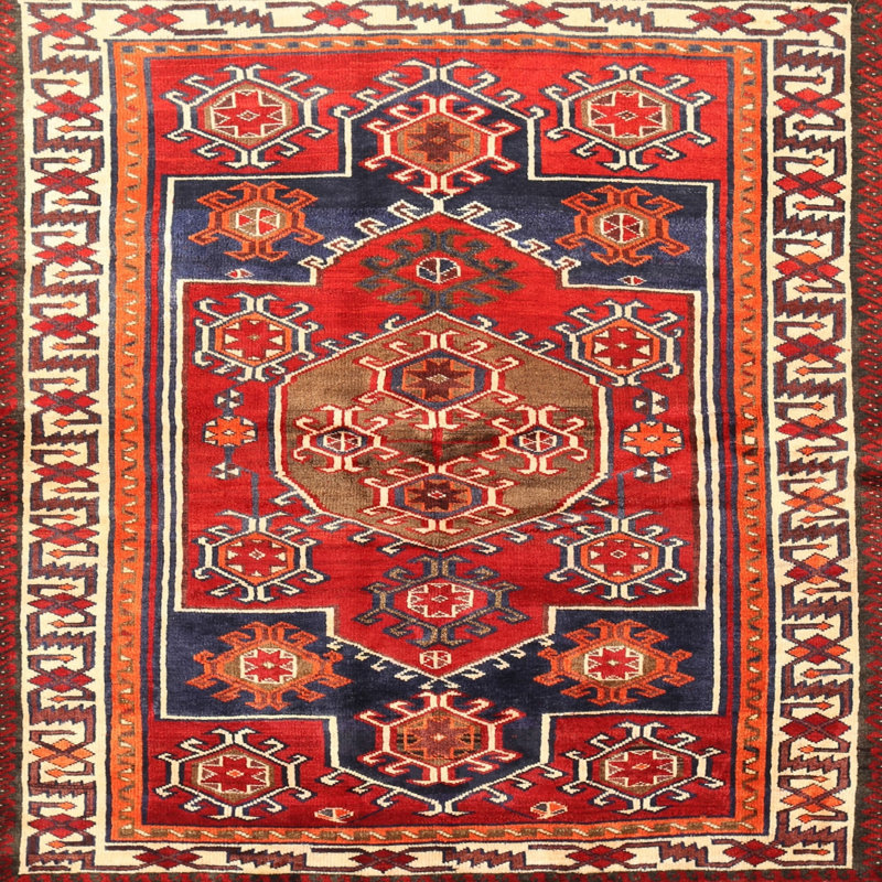 Tapis oriental rouge / bleu / beige, Rond 6 pi