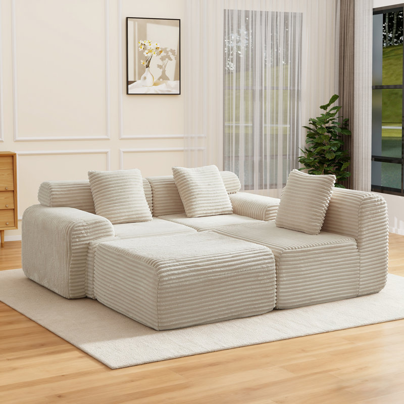Canapé modulaire de 114 po Cloud, Velours côtelé beige