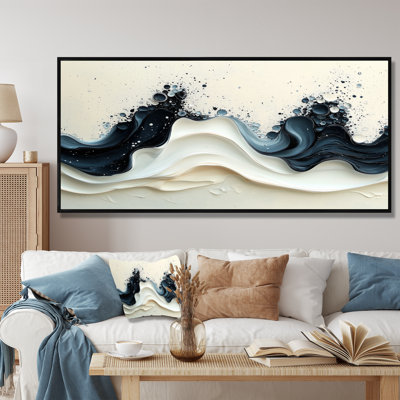 Dulvert noir blanc vague rythmique rivière V - goutte à goutte d'art mural pour le salon