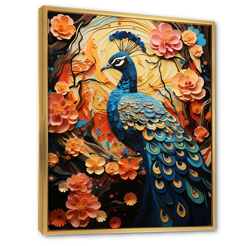 Benedito Peacock Collage, impression sur toile encadrée, H 20 po x l 12 po x P 1 po, Cadre flottant doré