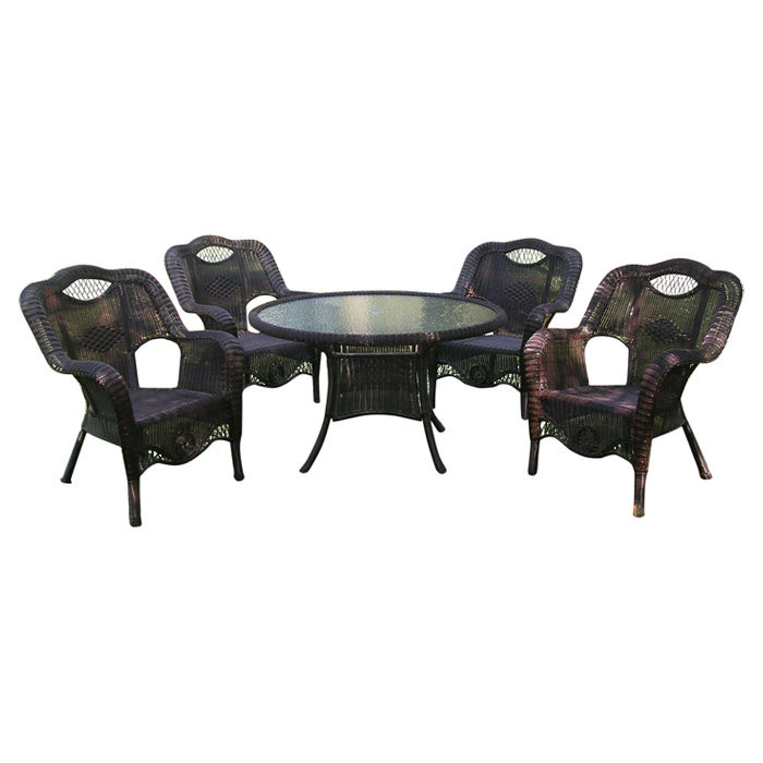 Hanish 4 - Person Wicker Patio Dining Set with Round Table, Antique Black