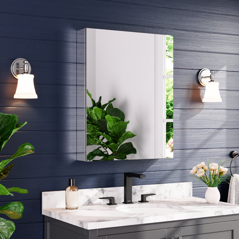 Miroir de salle de bain antidéflagrant avec rangement pour évier, armoire à pharmacie murale avec porte à fermeture en douceur, balançoire simple