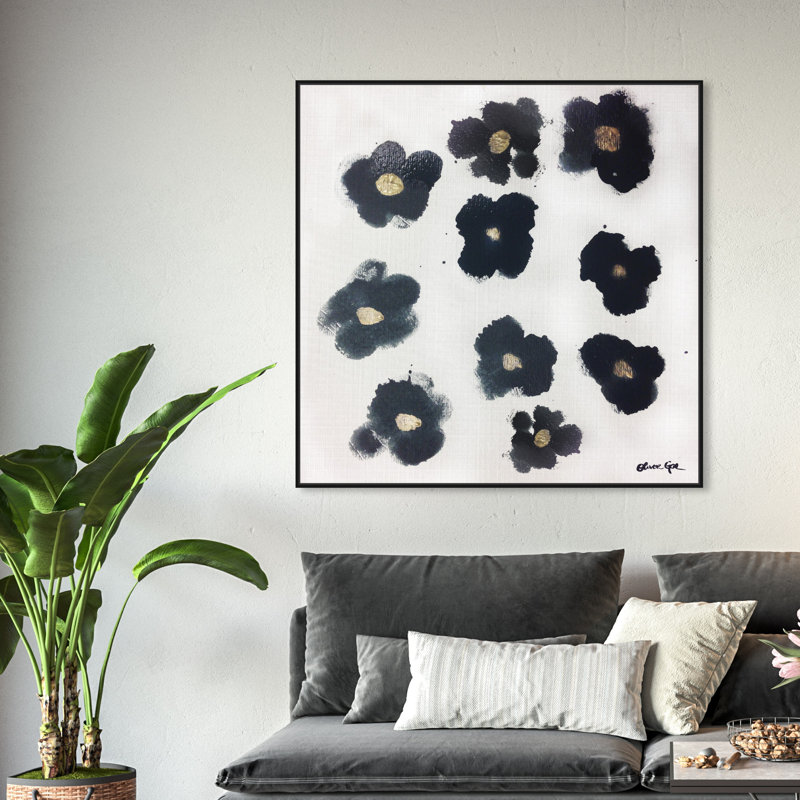 Coco's Gold Camellias - Graphic Art, 40" H x 40" W, Black Framed, No Mat