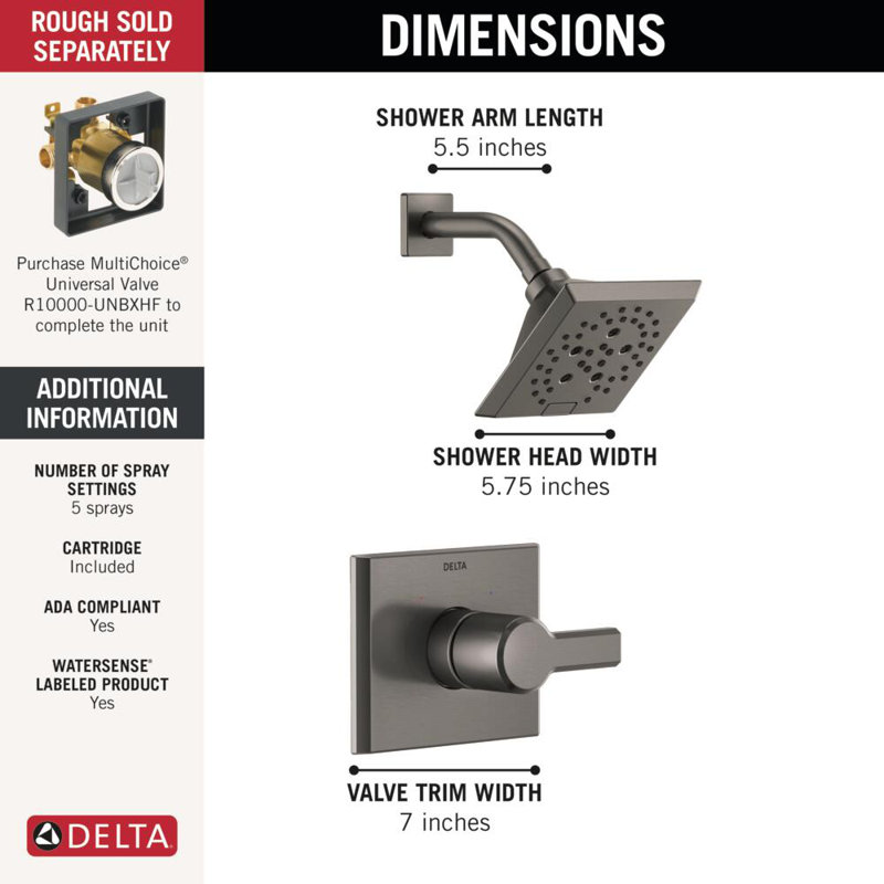 Pivotal Shower Faucet with H2Okinetic Technology, Lumicoat Black Stainless