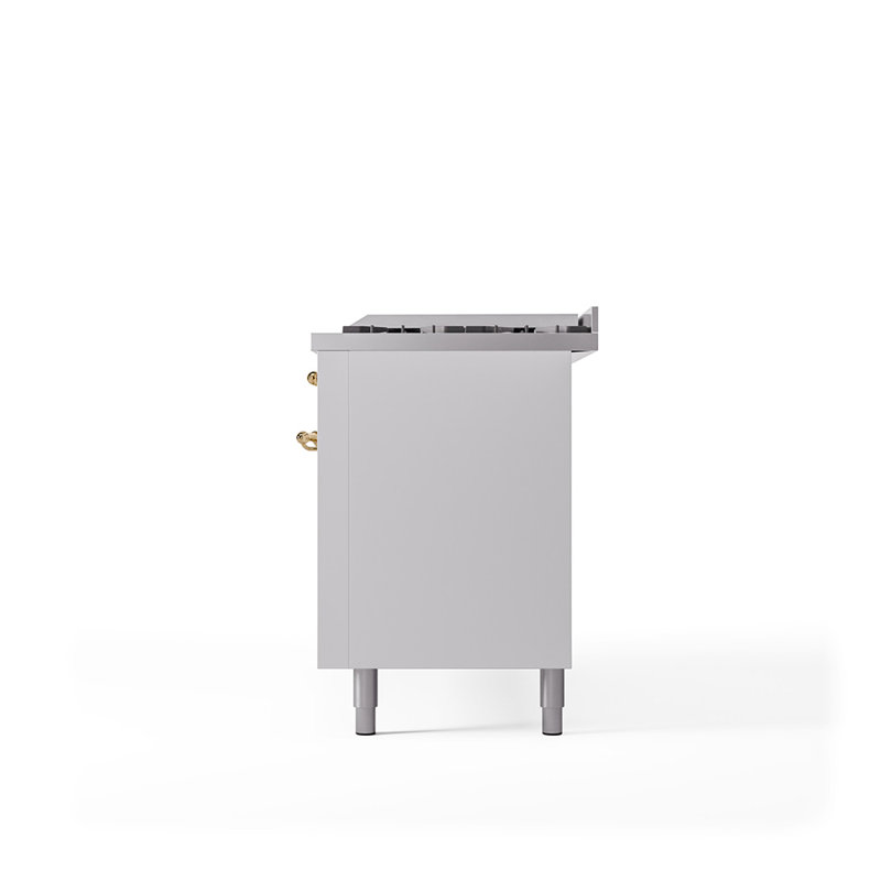 ILVE Nostalgie II 60 Dual Fuel Range, 9 Burners, Griddle, Liquid Propane, White/Brass