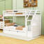 Lit simple superposé en bois avec lit gigogne simple, garde-corps et escalier de rangement-1977633167