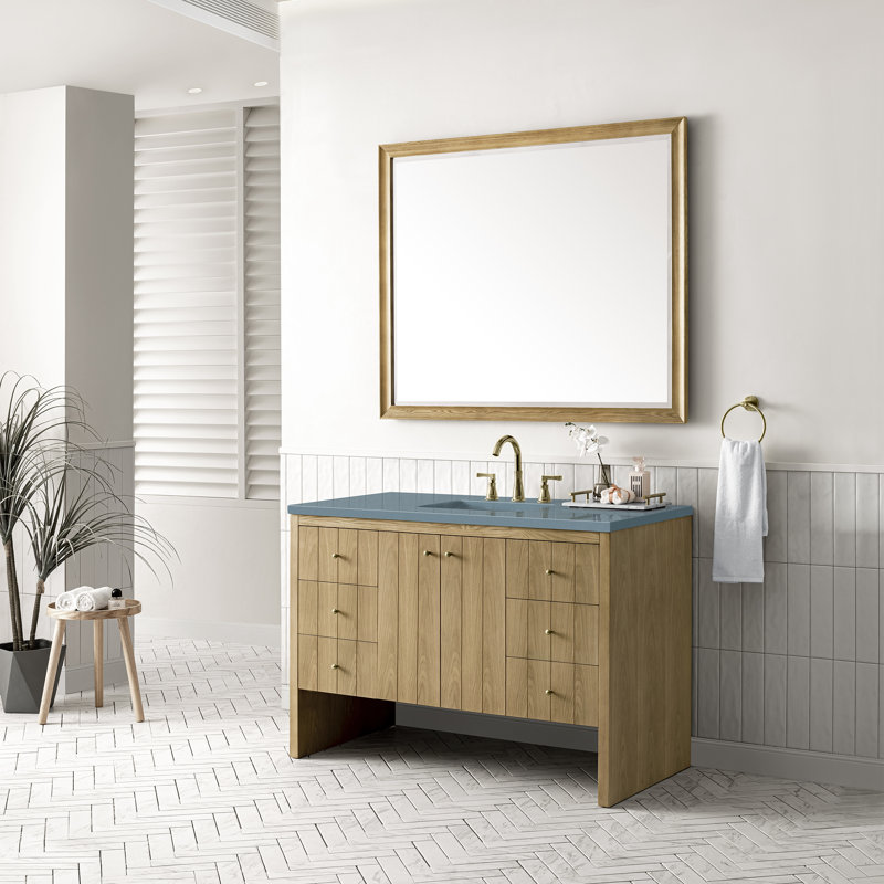 Hudson 48'' W Single Vanity, Cala Blue Quartz, 8" Widespread, Light Natural Oak
