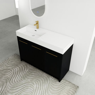 Bathroom Vanity 48 Inch With Resin Basin And Soft Closing Door - Black Chestnut Modern Freestanding Sink Sanctioned Mark