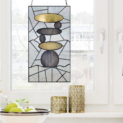 18"H Namaste Stacked Stones-Stained Glass Window Panel