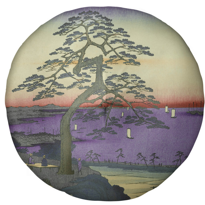 Coussin de plancher rond Utagawa Hiroshige, 27,5 po x 55,5 po, Mauve
