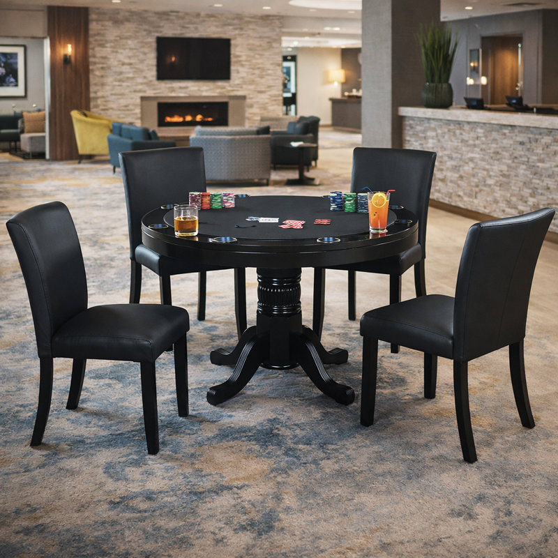 Table de poker 48 po en ardoise avec ensemble de chaise de salle à manger et table à langer de la salle de jeux RAM, Noir