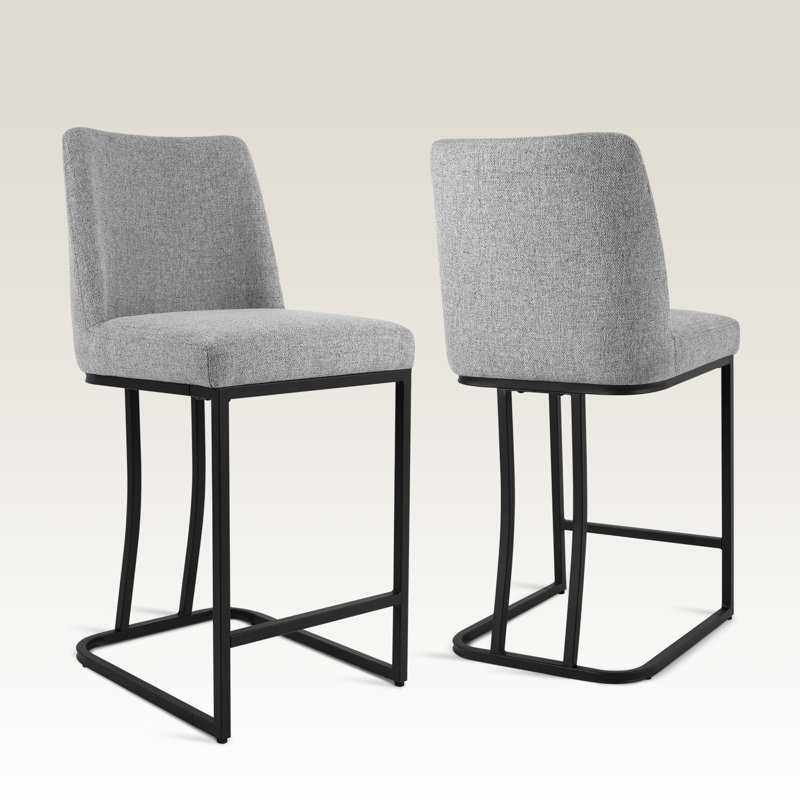 Tabouret de bar et de comptoir rembourré avec dossier, Gris clair