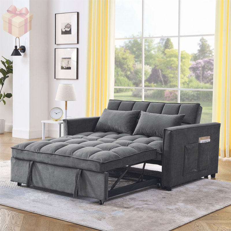 Canapé-lit multifonctionnel en velours avec dossier réglable et lit escamotable pour plus de confort et d'espace, Gris