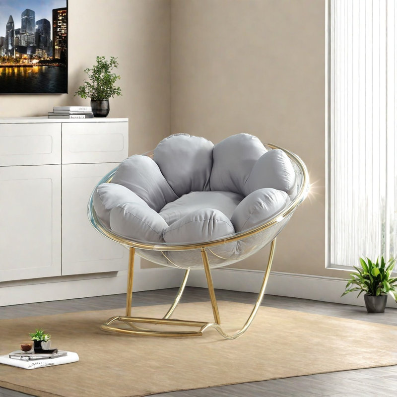 Fashionable flower comfortable rocking chair, Grey, Gold