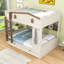 Lit superposé grand en bois avec tablettes de rangement, tiroirs et crochets-484706138