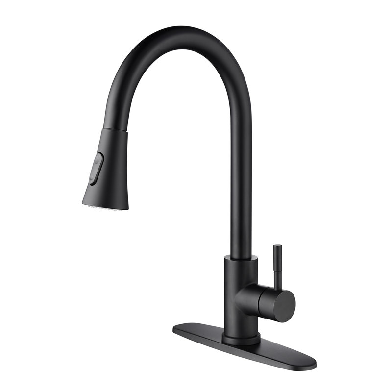 Kitchen Pull Out Spray Faucet Matte Black: Stainless Steel, 360 Rotating Head, Corrosion Coating, Easy Water Control With Single Handle For Multiple Purposes In Different Areas And Environments Black