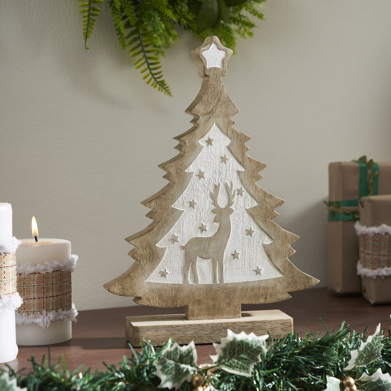Arbre en bois blanc délavé blanc 12 x 9 x 2,5